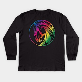 Round horse Rainbow Kids Long Sleeve T-Shirt